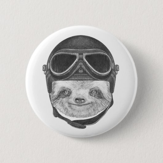 Porträt von Faultier | Vintage-Helm Button (Vorderseite)