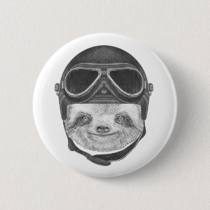 Porträt von Faultier Vintage-Helm Button