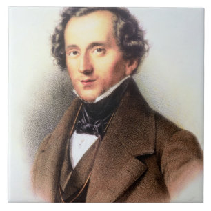 Porträt von Felix Mendelssohn (1809-47) (litho) Fliese