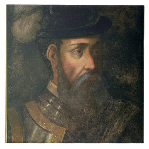 Porträt von Francisco Pizarro (c.1478-1541) Spani Fliese