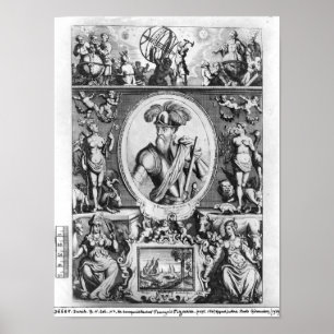 Porträt von Francisco Pizarro mit allegorischem Poster