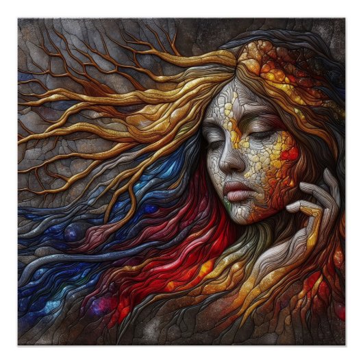 Porträt von Frauengesicht mit gehobener Kunst Poster (Vorderseite)