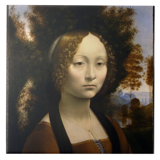 Porträt von Ginevra de Benci von Leonardo da Vinci Fliese (Vorderseite)