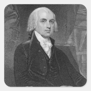 Porträt von James Madison, graviert von William A Quadratischer Aufkleber