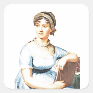 Porträt von Jane Austen im Vintage-Stil Quadratischer Aufkleber