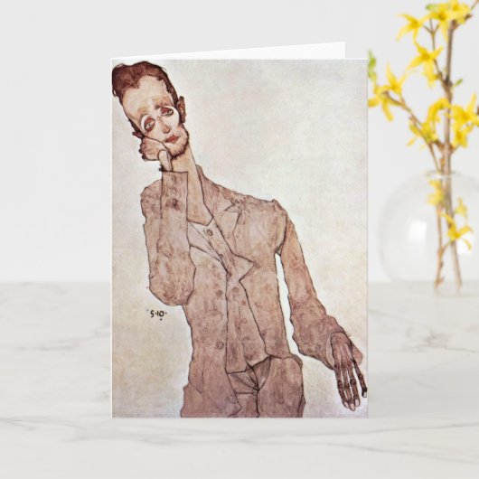 Porträt von Karl Zakovsek durch Egon Schiele Karte (Gelbe Blume)