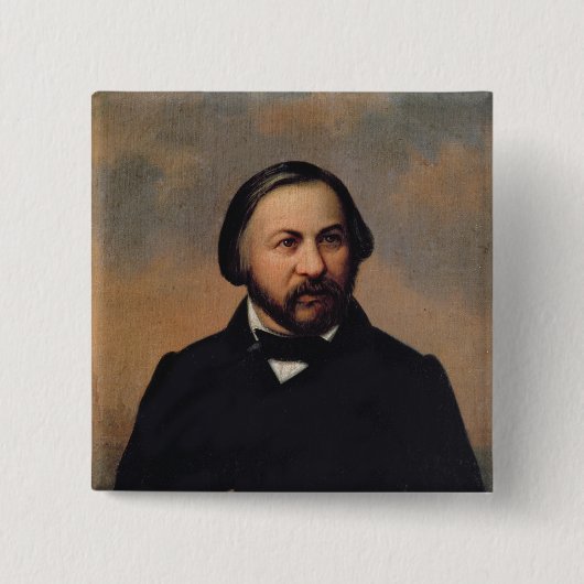 Porträt von Mikhail Ivanovich Glinka, 1850s Button (Vorderseite)