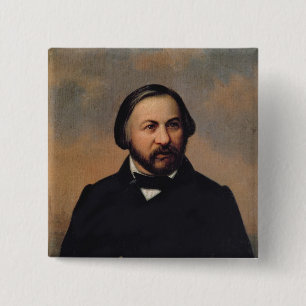 Porträt von Mikhail Ivanovich Glinka, 1850s Button