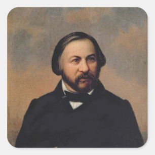 Porträt von Mikhail Ivanovich Glinka, 1850s Quadratischer Aufkleber
