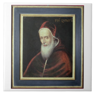 Porträt von Papst Pius V (1504-72) (Öl auf Fliese