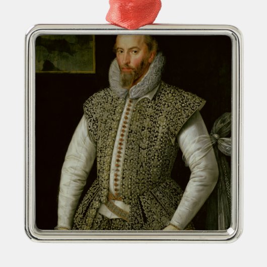 Porträt von Sir Walter Raleigh, 1598 Silbernes Ornament (Vorne)
