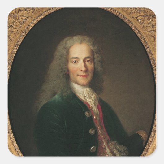 Porträt von Voltaire nach 1718 Quadratischer Aufkleber (Vorderseite)