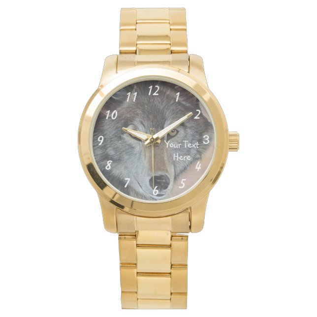 Porträt von Wildtieren aus grauem Wolf Armbanduhr (Vorderseite)