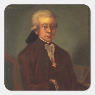 Porträt von Wolfgang Amadeus Mozart 2 Quadratischer Aufkleber