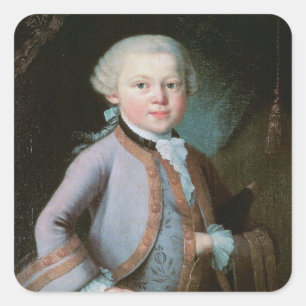 Porträt von Wolfgang Amadeus Mozart Quadratischer Aufkleber