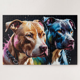 Porträt von zwei Pit Bulls Puzzle