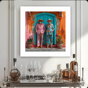 Porträt zweier extravagant gekleideter Herren Poster