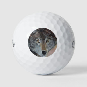 Porträtmalerei auf Grauwolf Golfball