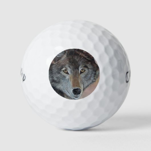 Porträtmalerei auf Grauwolf Golfball (Vorderseite)
