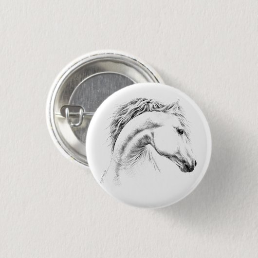 Porträtstift zeichnend Reitkunst Button (Vorne & Hinten)