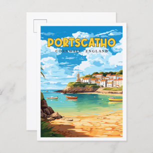 Portskatho Cornwall Vintage Reise Illustration Postkarte