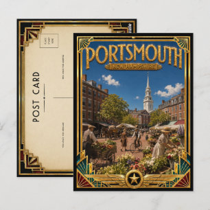 Portsmouth New Hampshire Vintage Art Deco Golden Postkarte