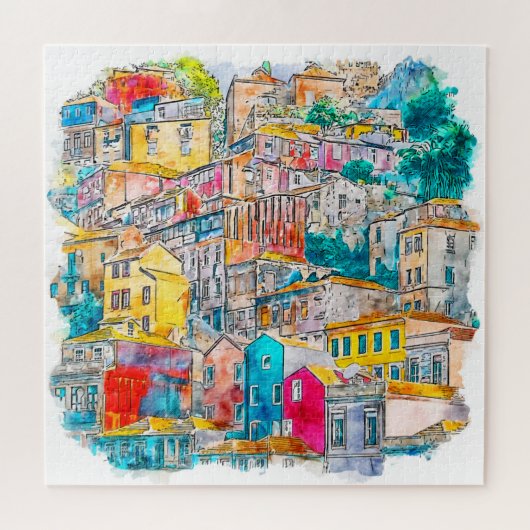 Portugal Aquarellbild Stadt Puzzle (Horizontal)