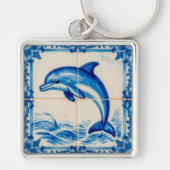 Portugal Azulejo Dolphin Ceramic Tile Style Keycha Schlüsselanhänger (Vorne)