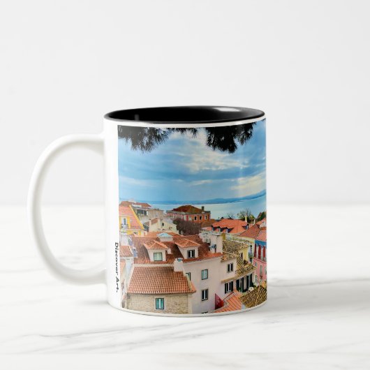 Portugal Coffee Tasse, Lissabon Fotografie, Zweifarbige Tasse (Links)