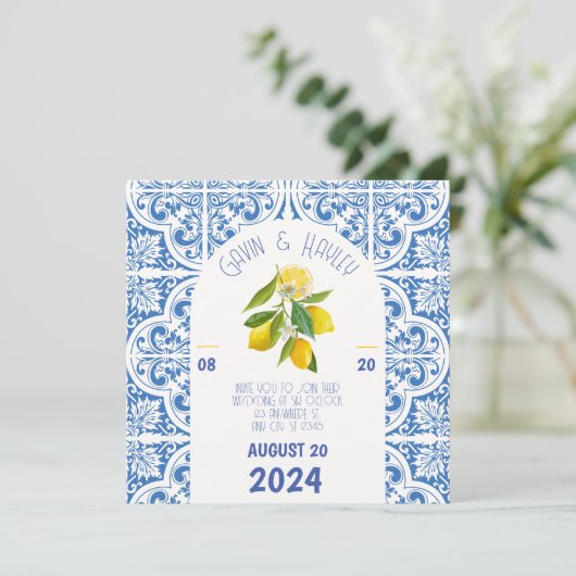 Portugal Einladung zur Hochzeit | Blaue Fliesen (Stehend Vorderseite)