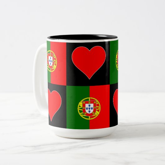 Portugal Flag Herzmuster Patriotic Portugiesisch Zweifarbige Tasse (Vorderseite Links)