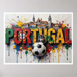 Portugal Football Citiscape Oil Painting Style Art Poster