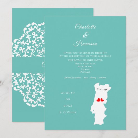Portugal - Hochzeit in Urlaubsort Einladung (Vorne/Hinten)