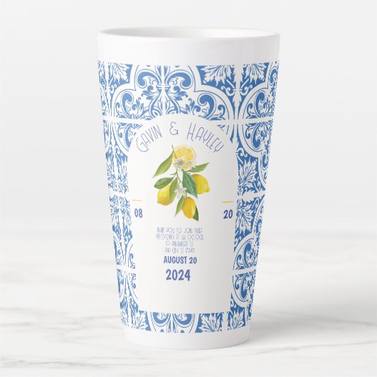 Portugal Hochzeit-Tasse | Blaue Fliesen und Zitron Milchtasse (Vorderseite)