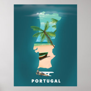 Portugal Karte Reiseplakat drucken. Poster