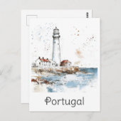 Portugal Lighthouse Coast Watercolor Reisen Postkarte (Vorne/Hinten)