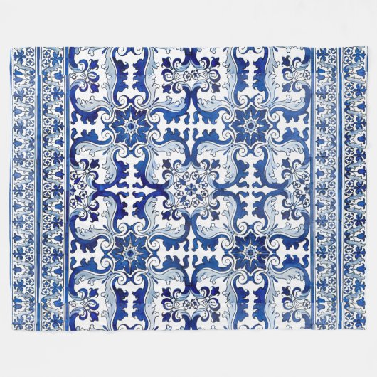 Portugal Lissabon Azulejo Tile Pattern Winter Fleecedecke (Vorderseite (Horizontal))