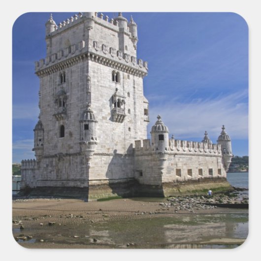 Portugal, Lissabon. Belem Tower, eine UNESCO-Welt Quadratischer Aufkleber (Vorderseite)