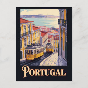 Portugal Lissabon Skyline Illustration Reise Kunst Postkarte