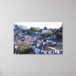 Portugal, Obidos. Erhöhte Ansicht von weiß getünch Leinwanddruck