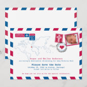 Portugal Red Blue Airmail Foto Taufe Save The Date (Vorne/Hinten)