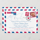 Portugal Red Blue Airmail Foto Taufe Save The Date (Vorne/Hinten)