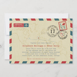 Portugal Vintage Flugpost Welt Reise Hochzeit Einladung
