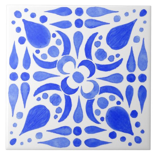 Portugese Themed Blue White Tile Muster Fliese (Vorderseite)