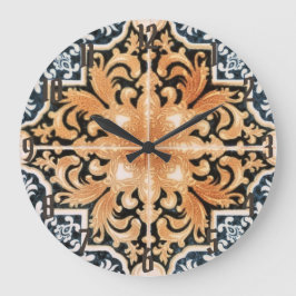 Portugese Tile Acrylic Wall Clock in Neutrals Große Wanduhr