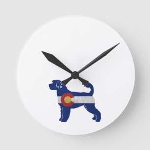 Portugese Wasserhund Colorado Flag Runde Wanduhr