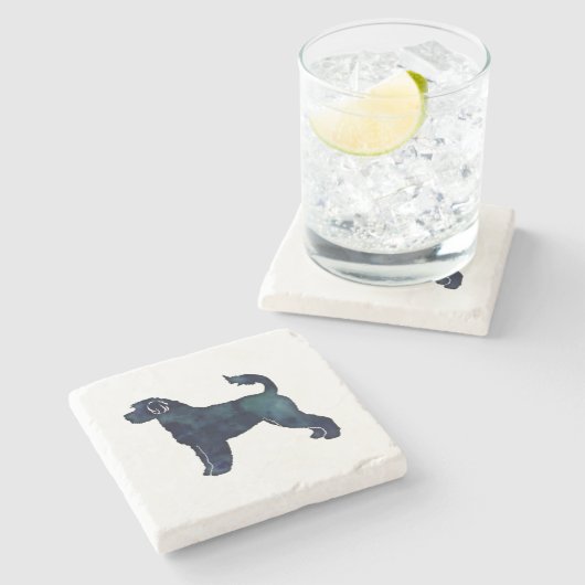 Portugese Wasserhund Wasserfarbe Silhouette Steinuntersetzer (Seitenansicht)