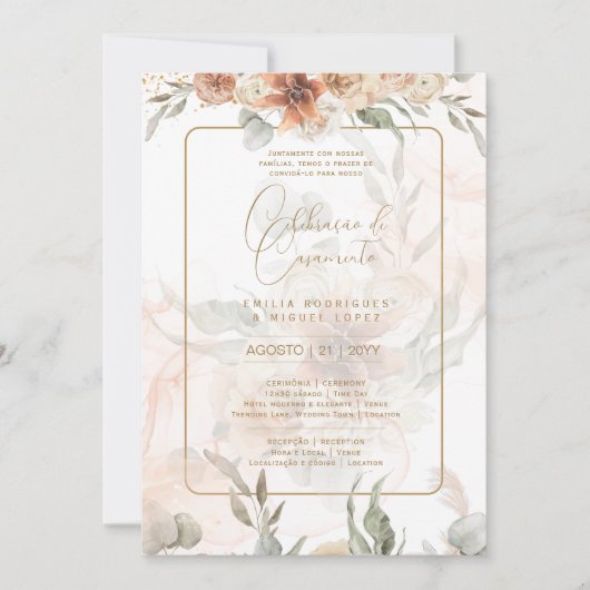 Portugeuse | Casamento Boho Capim dos Pampas Einladung (Vorderseite)