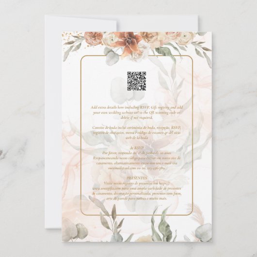 Portugeuse | Casamento Boho Capim dos Pampas Einladung (Rückseite)