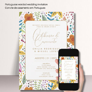 Portugeuse   Casamento Floral Folkart Rústico Inv Einladung